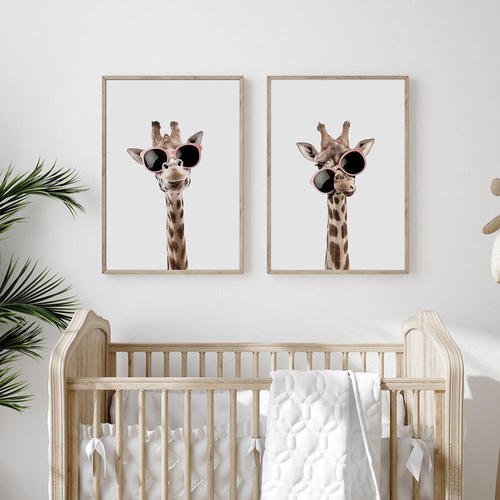Funny Koala Monkey Duck Giraffe Posters Canvas Painting Animal In Sunglasses Wall Art Print Nursery Pictures For Kids Room Decor
