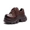 Women's Autumn Vintage British Style Platform Shoes - Top Layer Cowhide Lace-Up Casual Shoes with Round Toe, Comfortable Low-Top Shoes