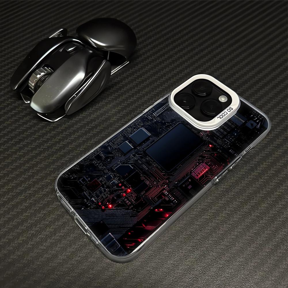 Creative Mechanical Circuit Pattern Phone Case FOR IPhone 15promax 14 11 12 Pro 15 16 Plus 13 Pro MAX XR XS Black Soft Covers