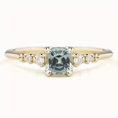 1Pc Stylish Inlaid Square Synthetic Zircon Ring, Suitable for Daily Wear
