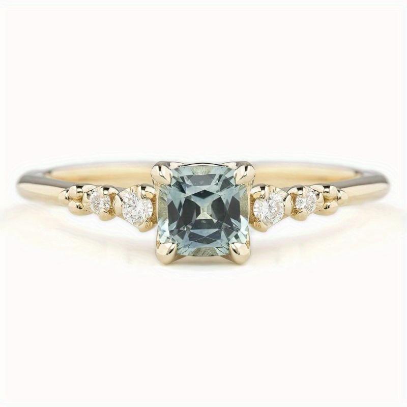

1Pc Stylish Inlaid Square Synthetic Zircon Ring, Suitable for Daily Wear 11 золотой