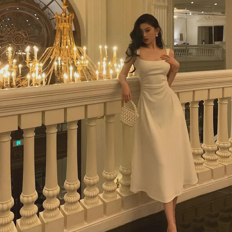 

Белое платье-трапеция на подтяжках в стиле французский шик 2024 г.: Элегантный и изысканный дизайн ниши для женщин Extra Large чёрный