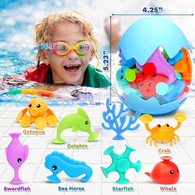 Baby Rubber Bath Toddle Toys Ocean Animal Suction Cup Bath Pool Baby Sharks Toys Parent-child Interaction Educataional Toy