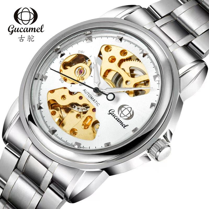 Мужские механические часы GUCAMEL, деловые двусторонние полые модные мужские часы