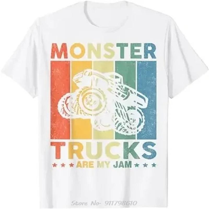 Monster Truck Are My Jam Vintage Tees Retro Sunset Cool Engines T-Shirt Monster Truck Car for Birthday Boy Sons Gifts Cute Tops