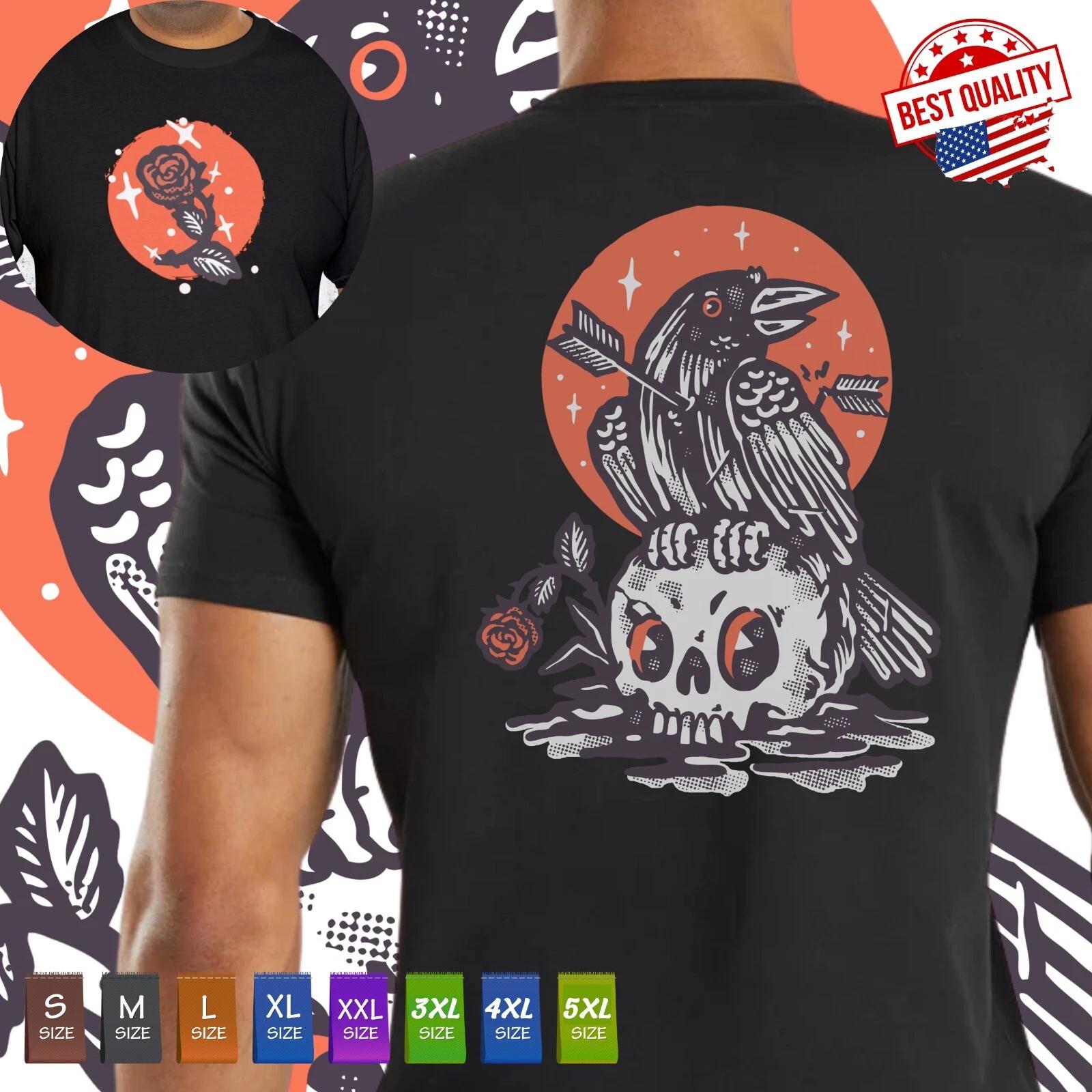 

Raven Skull Rose Old School T Shirt Printed Back/Front Vintage Tattoo Clothing S