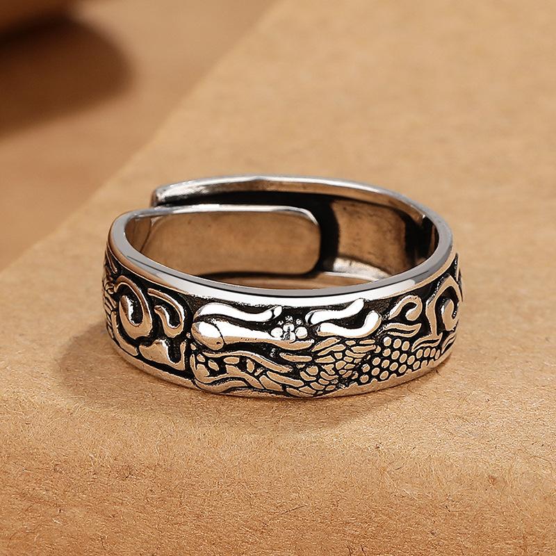 Pierścionek Retro State Chaoxiang Smok Męski i Damski Rzemiosło Moda Kreatywny Smok Tytanowa Stal Otwarty Regulowany Pierścionek