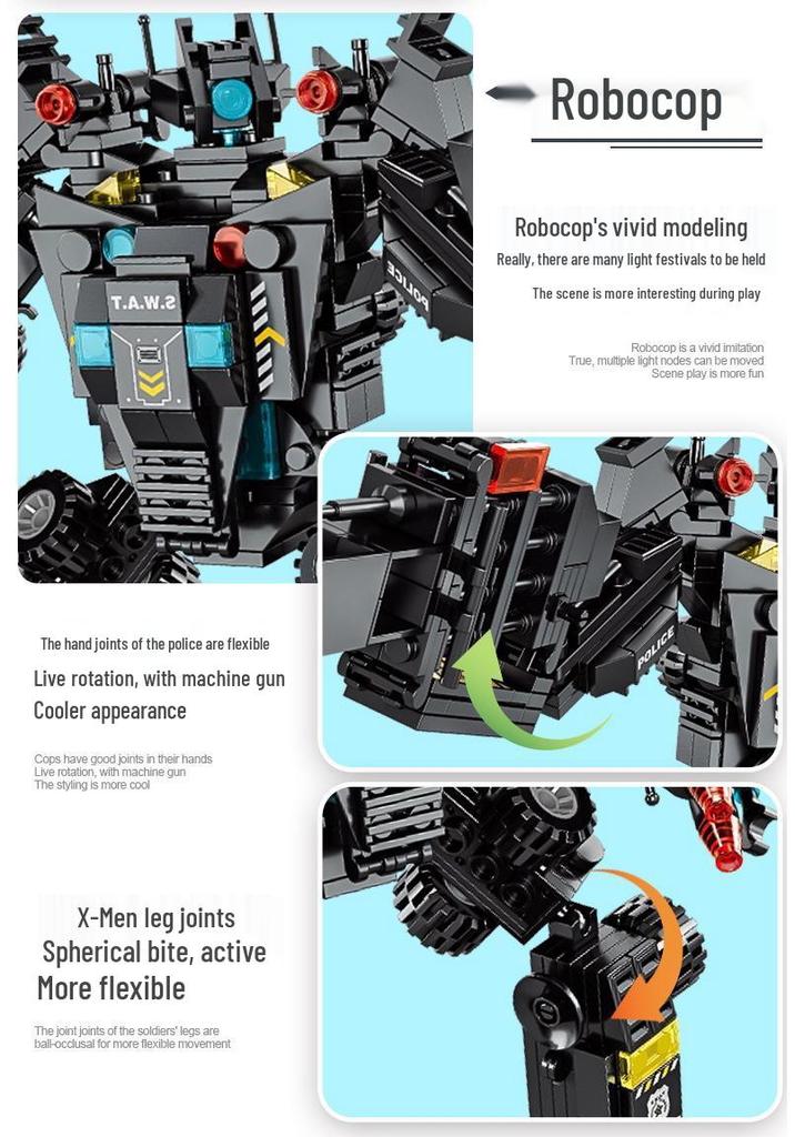 Lele Brothers Black Eagle Police Mech Vehicle, 51-in-1, Compatible with Lego Building Blocks, Assembly Toy for Boys