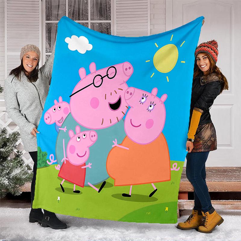 1pc Peppa Pig6 Theme Blanket - Digital Print, Polyester, Cozy for All Seasons, Perfect for Outdoor, Camping, and Travel