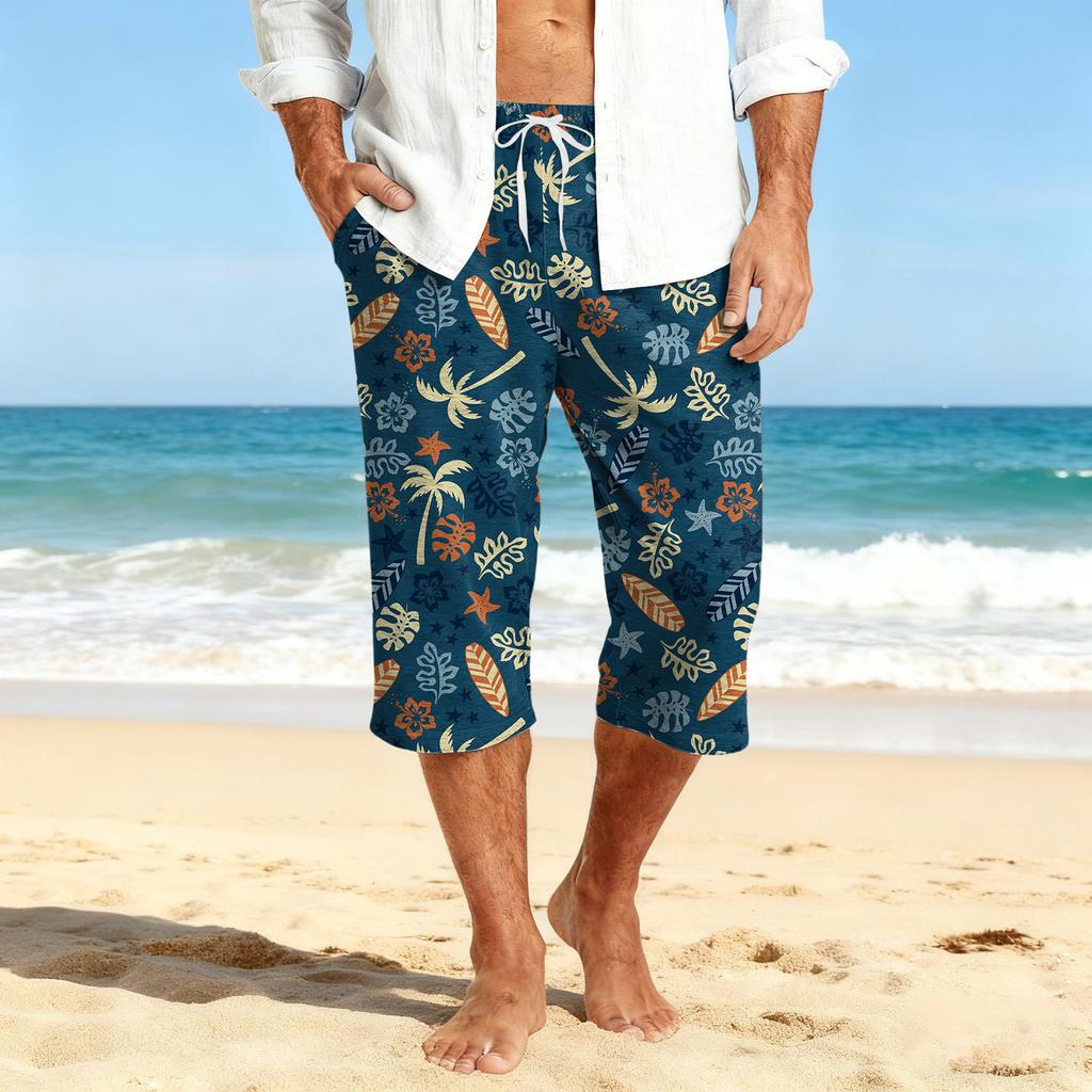 Men's Casual Drawstring Cropped Shorts