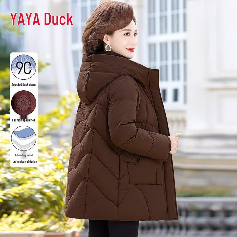 

YAYA Women s Thickened Mid-Length Hooded Down Jacket L