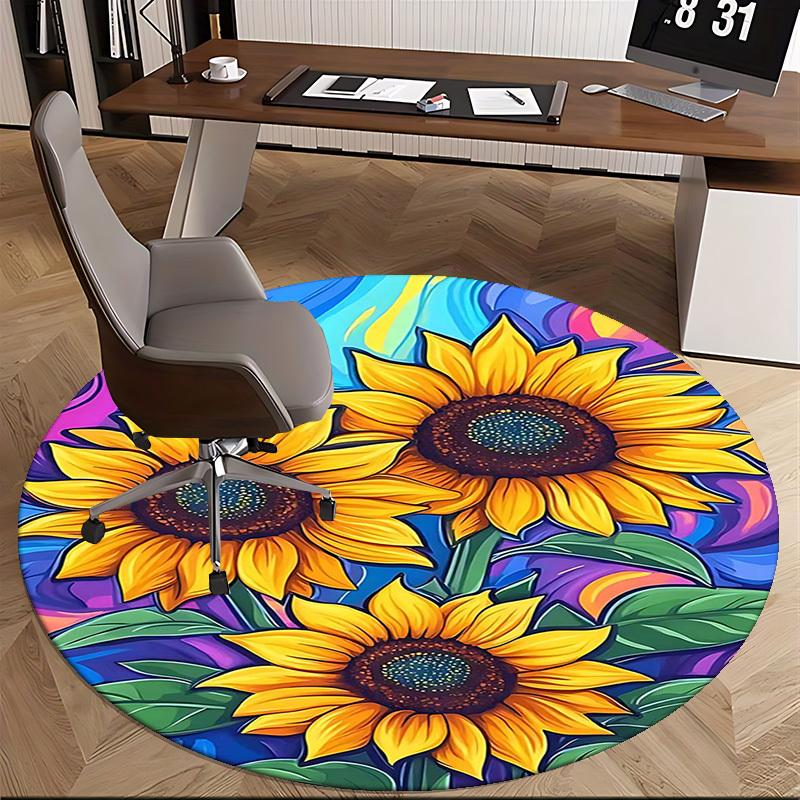 1pc Colorful Sunflower Round Carpet Anime Design Chair Mat, Non Slip Rug for Office & Home Decor