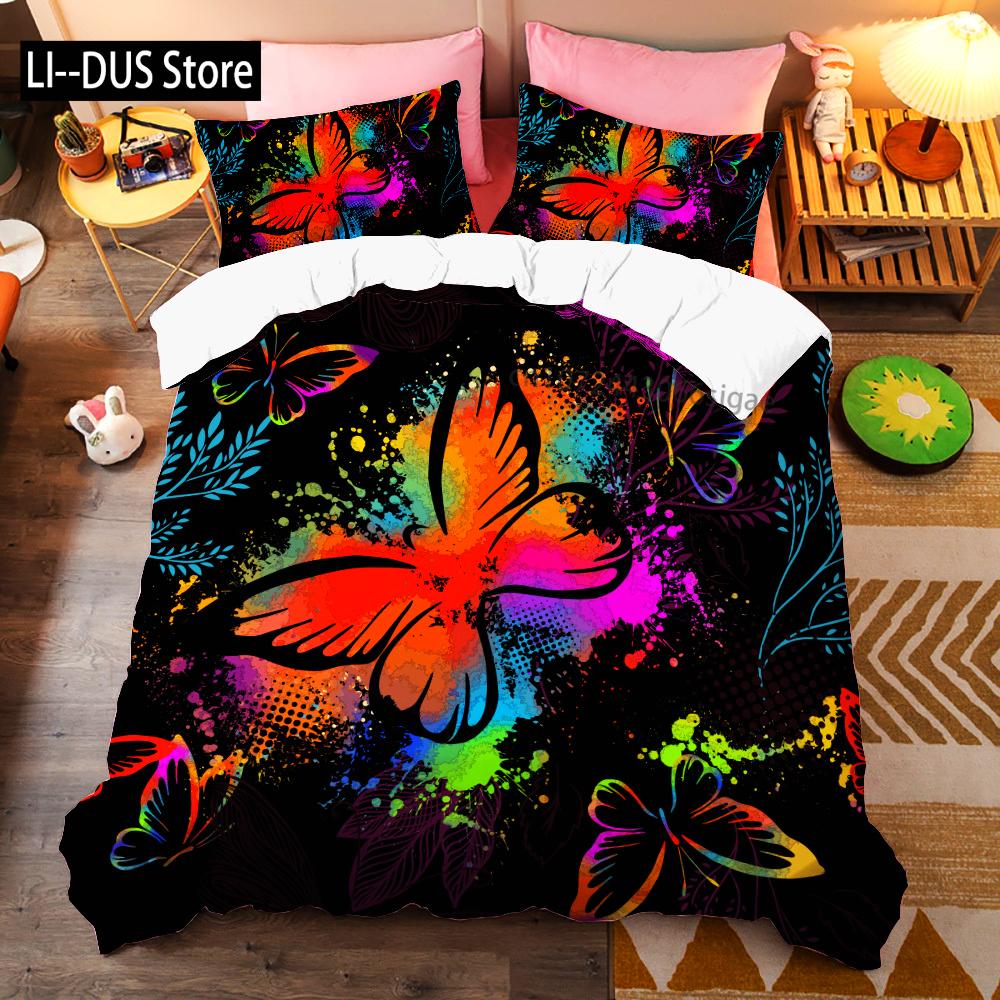 

Comforter Colorful Beautiful Butterfly Bedding Set Flying Animal Soft Polyester Comforter Set For Women Girls Comforter (quilt)-EU Single(135*200cm)3pcs