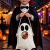 Trick or Treat Bucket Halloween Ghost Candy Bag for Kids, Cute Fabric Durable Holder Tote with Handle, Spooky Snack Goodie Bags Party Supplies