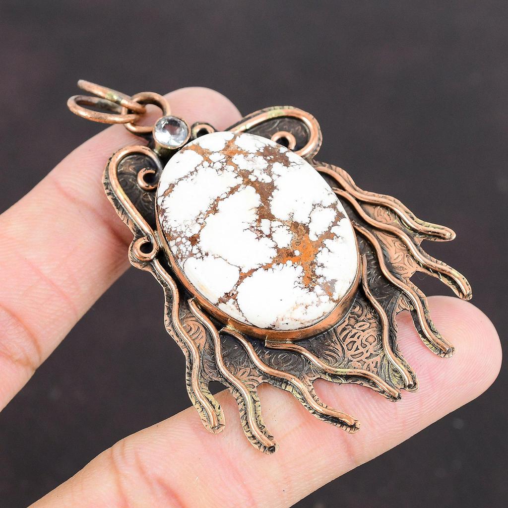 Wild Horse Magnesite Pendant White Topaz Pendant Copper Pendant Jewelry For Gift Women Pendant Handmade Pendant Real Gemstone Copper Jewelry