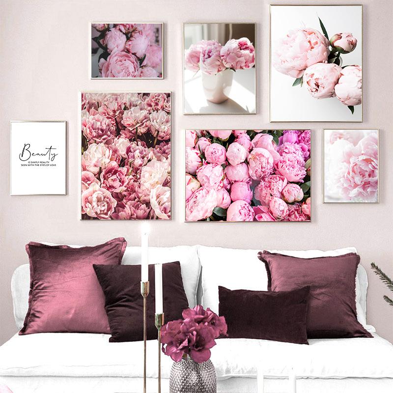 Scandinavian Style Flower Pictures Vase Wall Posters On The Wall Pink Canvas Painting for Living Room Modular Paintings Wall Art