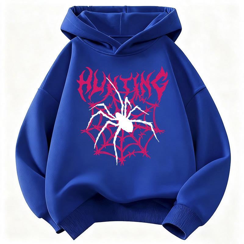 Kids Hoodie Spider Web Hunting Print Boys Girls Long Sleeve Pullover Children Casual Sweatshirt