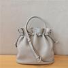 Women's Classic Fold Leather Bucket Bag: New Style, First Layer Cowhide, Trendy Solid Color Handheld Design