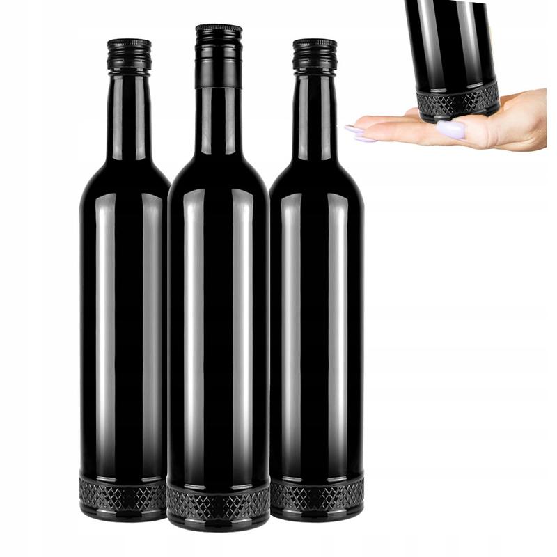 10x Glass Bottles CRYSTAL 500ml BLACK ELEGANT for Alcohol Gift