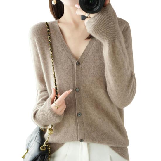 Women Knitting Sweater V-Neck Long Sleeve Button Down Sweater Cardigan Solid Color