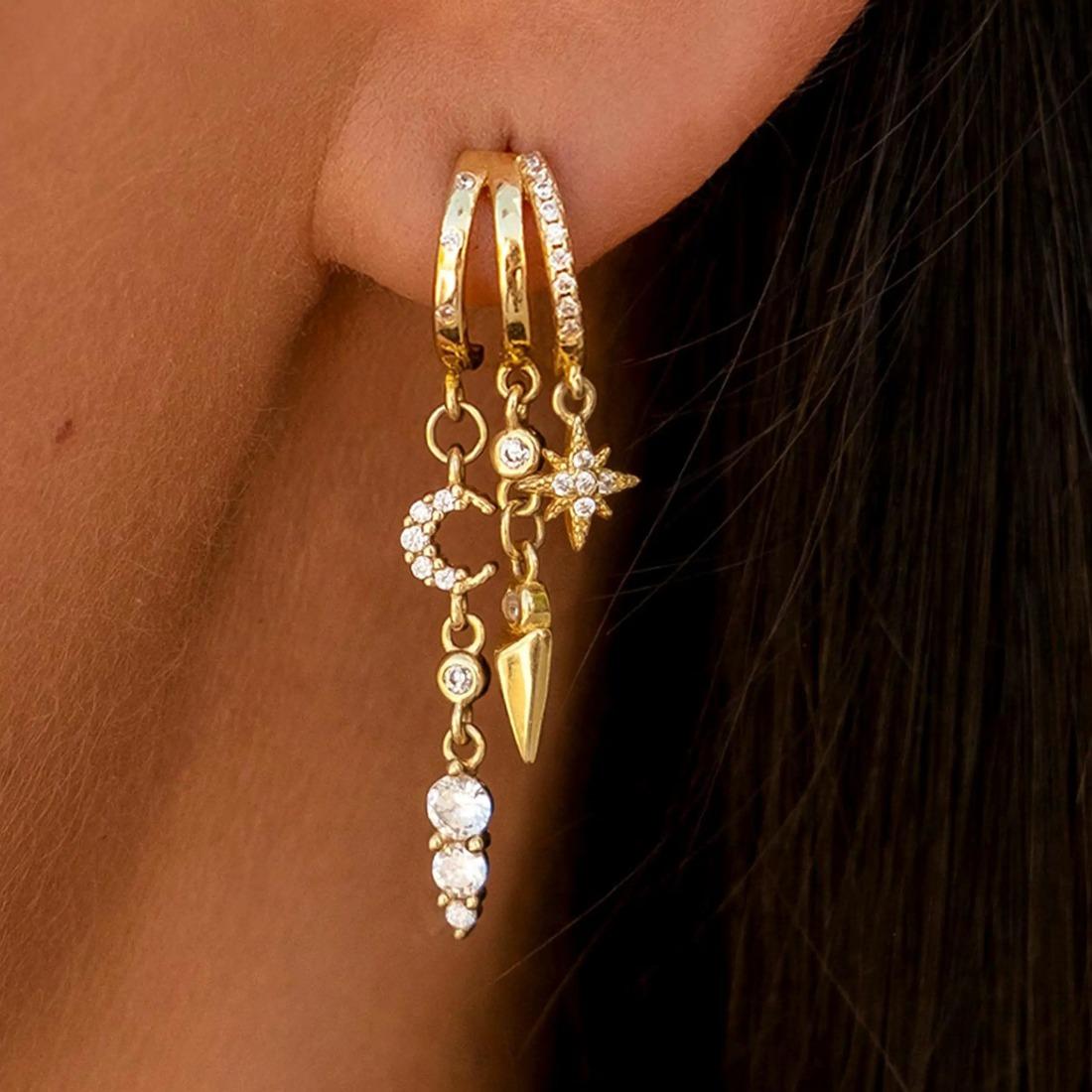

Trendy Triple Dangle Chain Huggie Earrings, Comfortable All-Day Wear Jewelry, Perfect Valentine’s Day Gift for Her