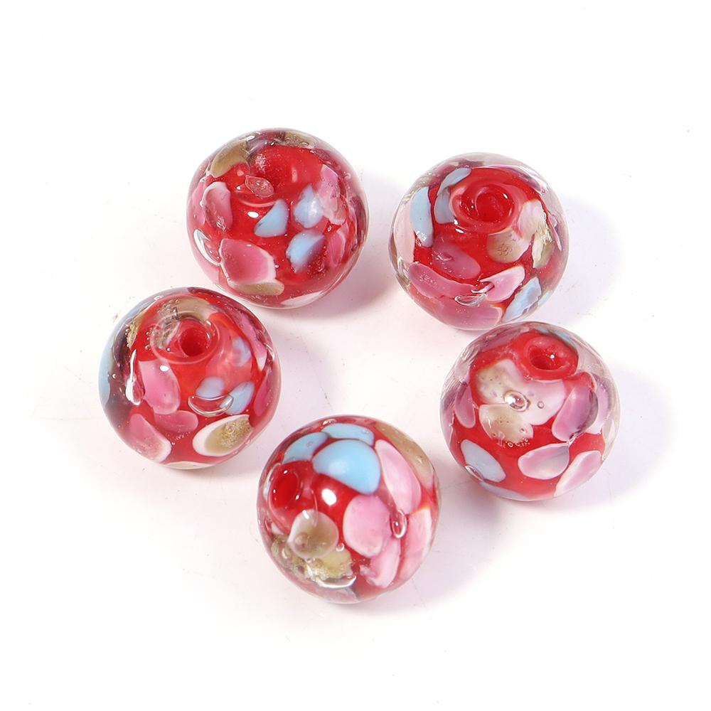 

5pcs 12mm Lampwork Flower Beads Colorful Plum Blossom Glass Round Loose Beads For Jewelry Making Bracelets Earrings Accessories червоний