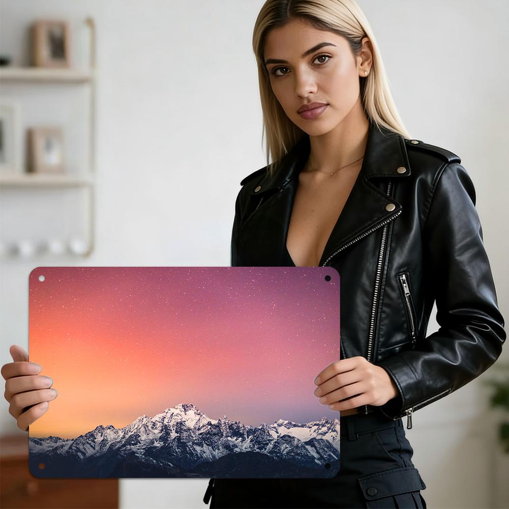 Mfoever Tin Sign HD Metal Tin Sign Majestic Dolomite Mountain Peaks with Golden Alpine Meadow and Fluffy White Clouds Breathtaking Italian Alps L