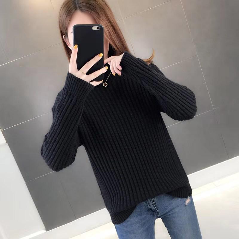Pofulove Women Half Turtleneck Thickened Warm Pullover Sweater Long Sleeve Office Short Sweatshirts