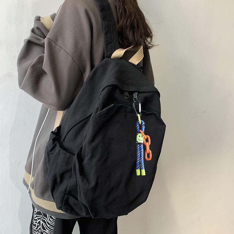 2025 Durable Canvas Solid Color Backpack for Female College Students - Korean and Japanese Style Travel Schoolbag