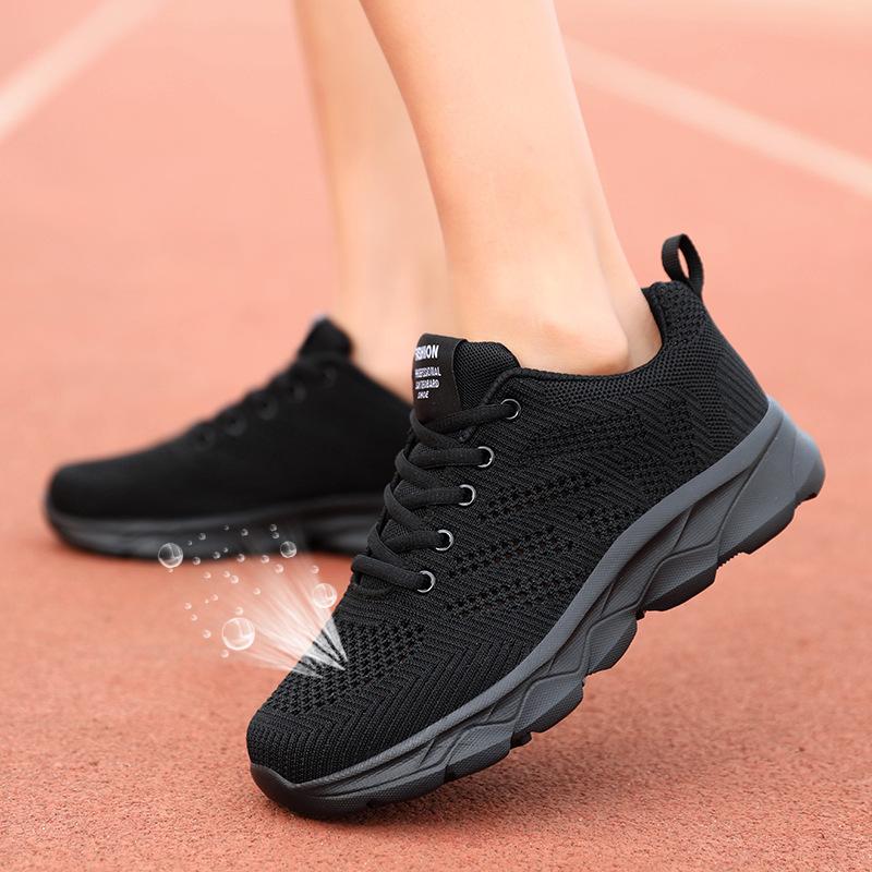 Summer Hollow New Running Sports Shoes Student Breathable Mesh Shoes Black Lightweight Shock-absorbing Travel Shoes