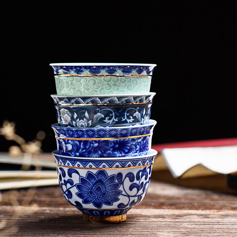 Chinese Porcelain  Vintage Aesthetic 1pc Blue and White Porcelain Tea Cup Retro Master Cup Set Phnom Penh Tea Bowl Single Cu