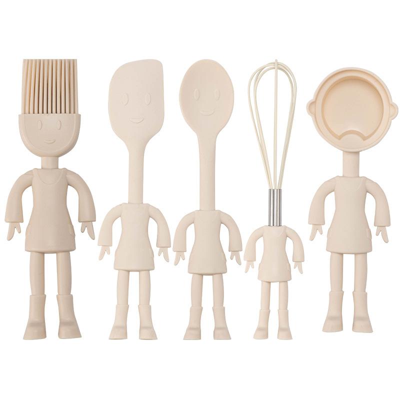 1/5pcs White Cute Fun Human-shaped Silicone Baking Gadgets Creative Cartoon Baking Silicone Spatula Children's Silicone Cookware Set