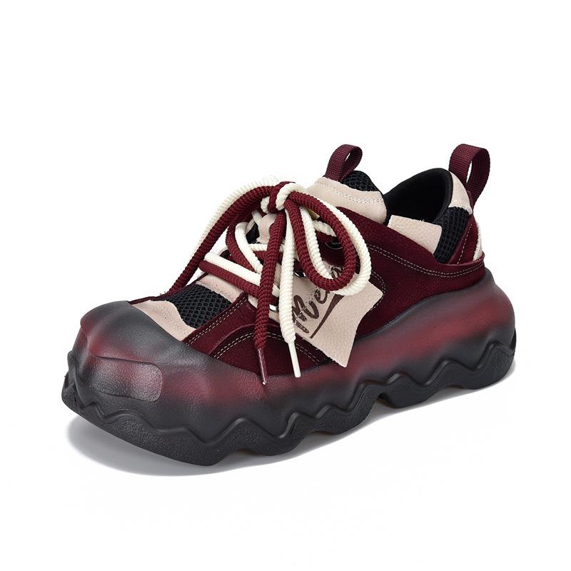 

Johnature Ретро смешанные цвета натуральная кожа обувь коровья кожа спортивный стиль повседневная толстая подошва женская обувь 37 красный