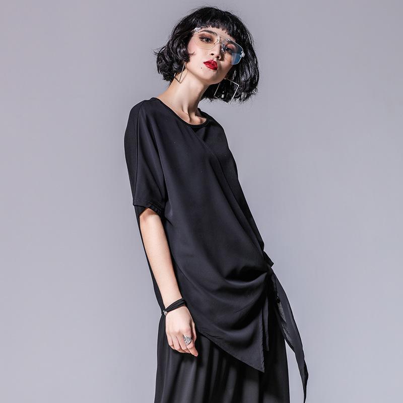 Asymmetrisches Damen-T-Shirt mit Chiffon-Modal-Einsatz, locker geschnitten