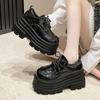 Mode 9CM Neue Damen Winter Warme Sneaker Schnürung Hohe Plateauschuhe Leder Schuhe Frau Gothic Knöchel Rockstiefel Dicke Sohle Pelzschuhe