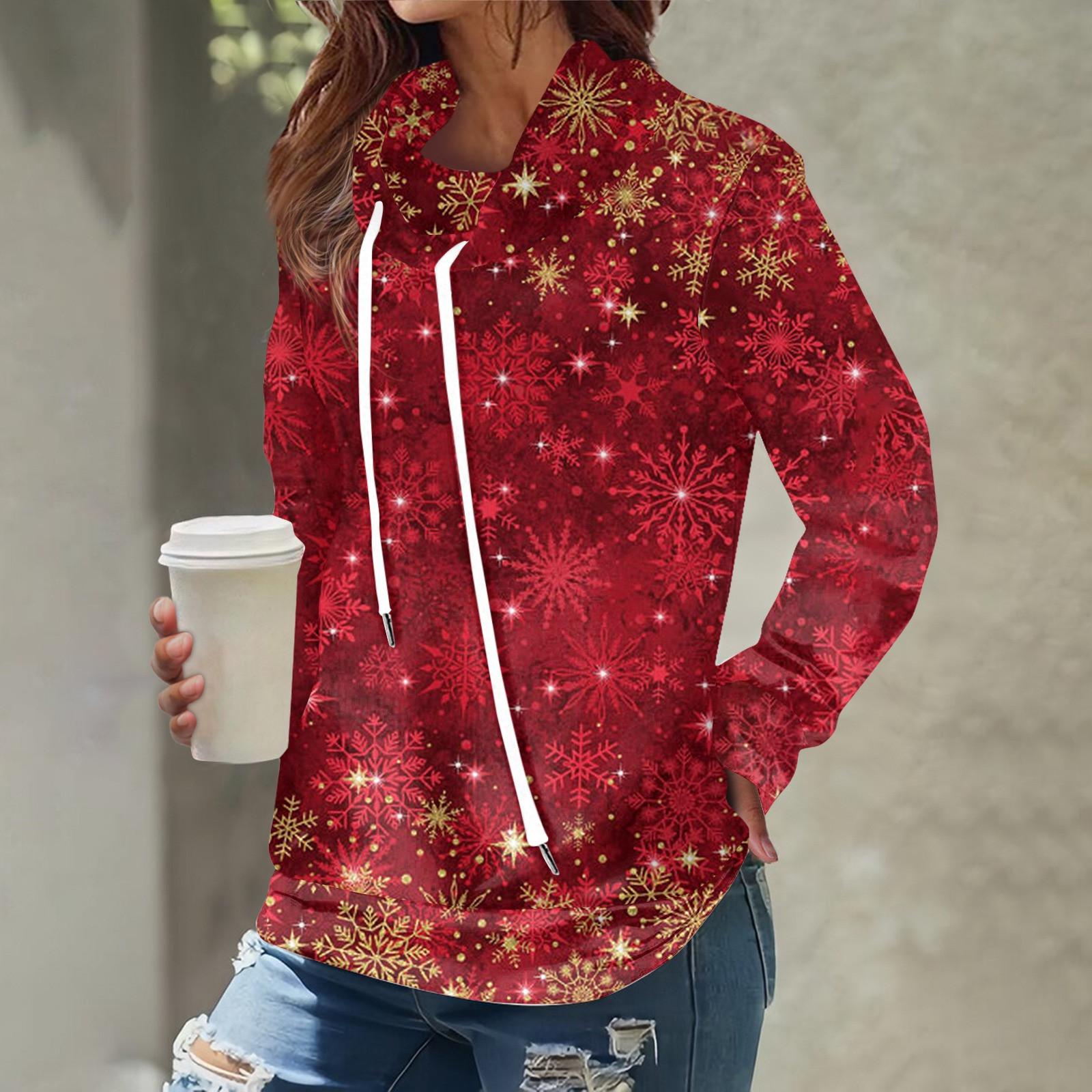 

Women s Fashion Casual Turtleneck Tops Color Block Printed Long Sleeves Pile Collar Drawstring Sweatshirt Tops L