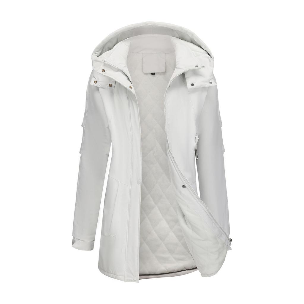 Women’s Warm Windcheaters Detachable Hooded Fleece Lined Zipper Coats Windproof Parka Outdoor Hiking Mountaineering Jackets