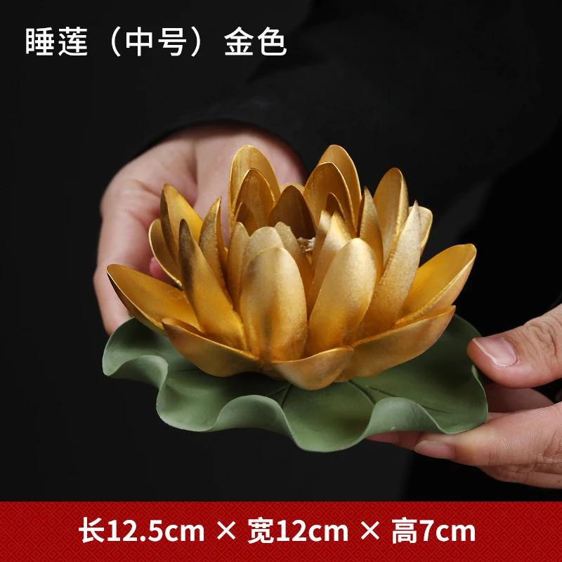 New Chinese Style Handmade Golden Emperor Lotus Figurine for Buddhist Decor with Zen Incense Burner Ceramic Miniatures