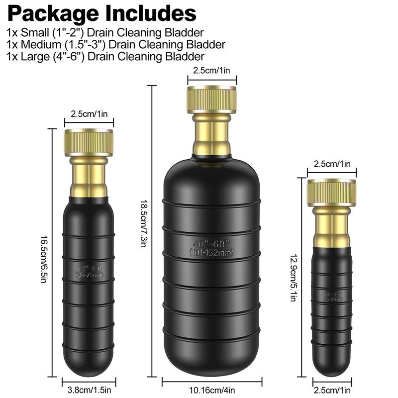 Drain Bladder Fits 1" To 2", 1.5" To 3", 4" To 6" Pipes Rubber Cleaning Bladder, Used For Sewer, Water Pipe Dredging Cleaning