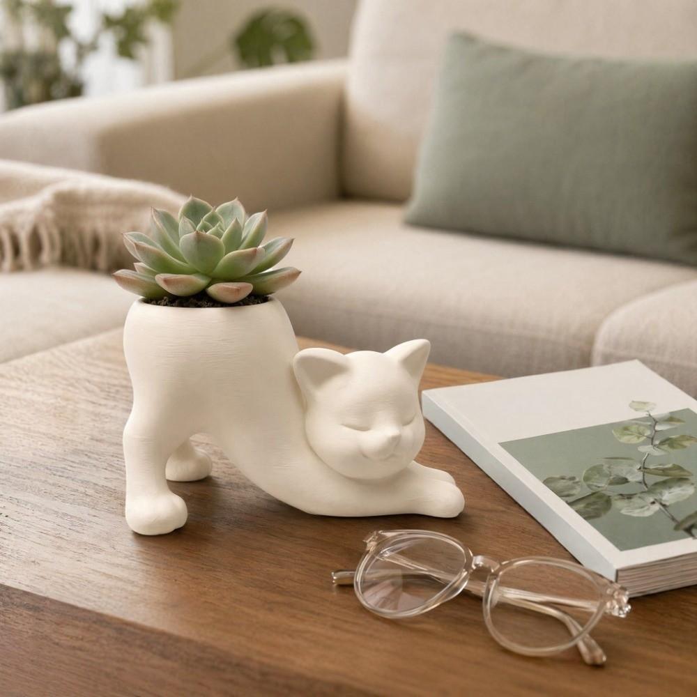 Standing Cat-Shaped Kitten Planter Irregular Shape Flowerpot  for Cacti Herbs Flowers
