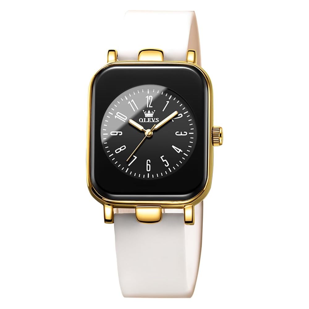 OLEVS Women s Quartz Watch White Waterproof Silicone Band Easy-to-Read Design