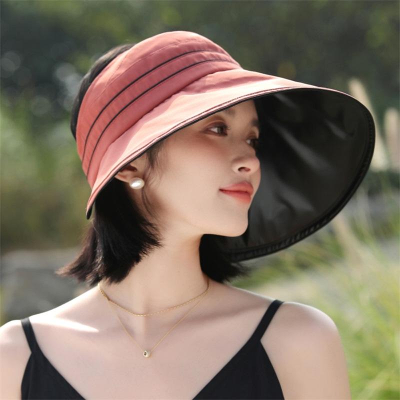 Sunscreen Hat Women's Summer Vinyl Big Brim Empty Top Hat Simple Casual Women's UV Protection Sun Hat Cover Face