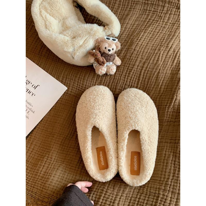 Wool version grape ma bag head one pedal thermal cotton shoes plush half slippers women wear autumn and winter