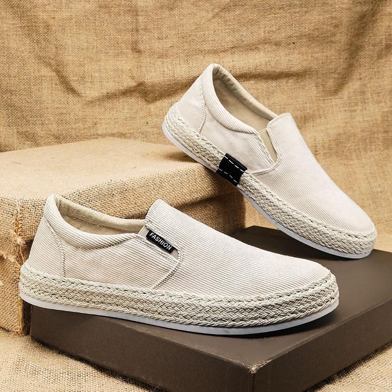 Old Beijing cloth shoes men's spring breathable casual one-pedal little white board shoes 2024 new men's canvas trendy shoes