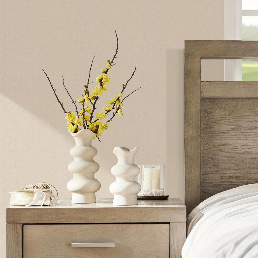 2pcs Modern Decorative White Ceramic Vases for Home Decor, Abstract Minimalist Vase for Pampas Grass, Boho Flower Vase, Aesthetic Cream Vase