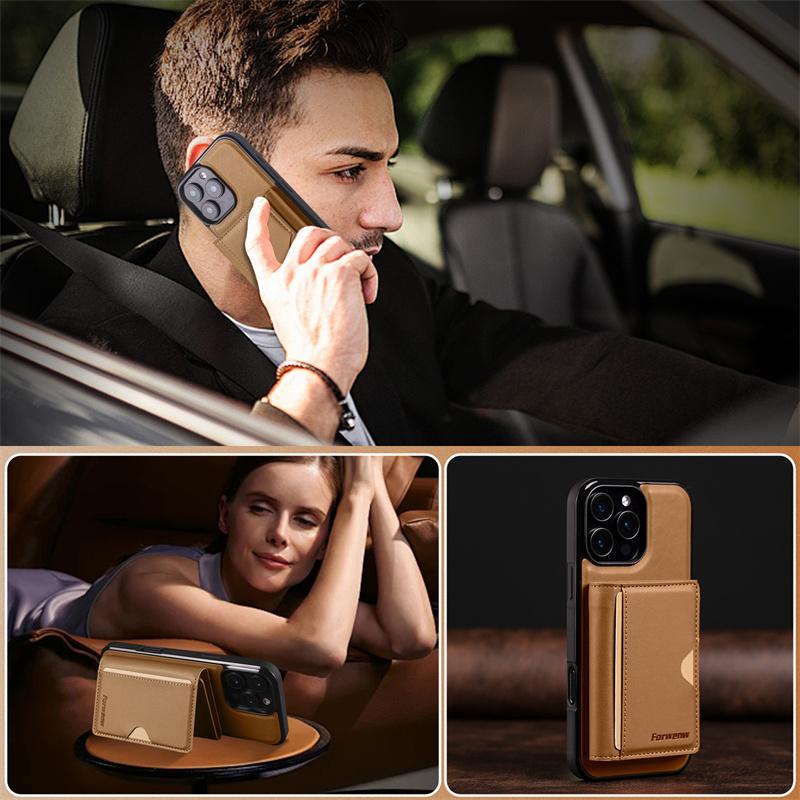 2-in-1 Magnetic Wireless Charging PU Leather Phone Case for iPhone 17 Air 17E 16 15 Pro 14 13 12Pro 11 XS Pro Max SE XR 7 8