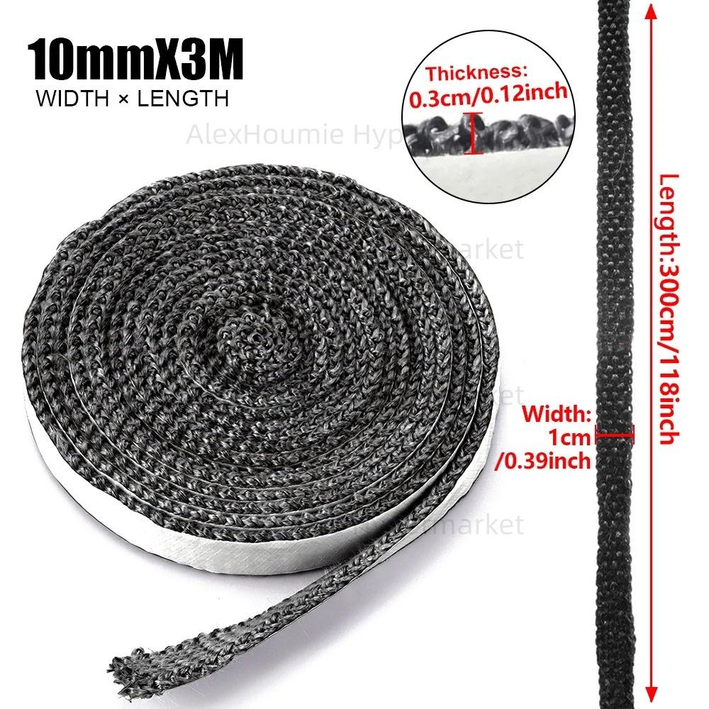 3mm Thickness Black Log Burner Stove Rope Fireproof Self-Adhesive Glass Fiber Fireplace Door Sealing Replacement Gasket Tape