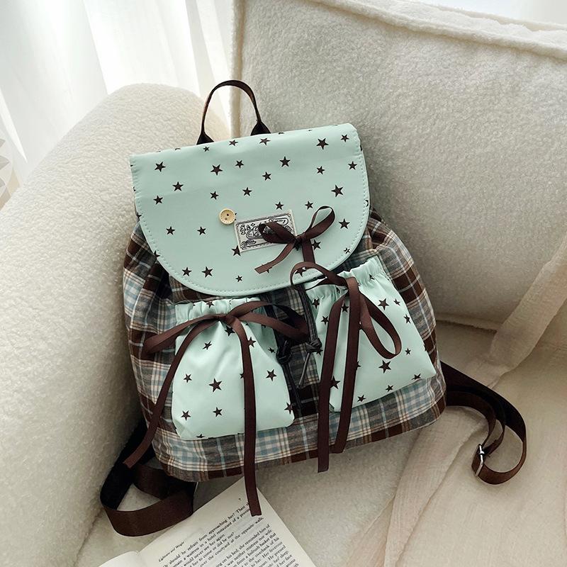 Schoolbag sweet large capacity double shoulder women's bag new cute plaid college style handbag 1011 Korean casual backpack
