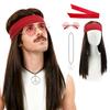 1980s Hippie Rock Wig Set Retro Cosplay Glasses Headband Halloween Cosplay Costume Party Props