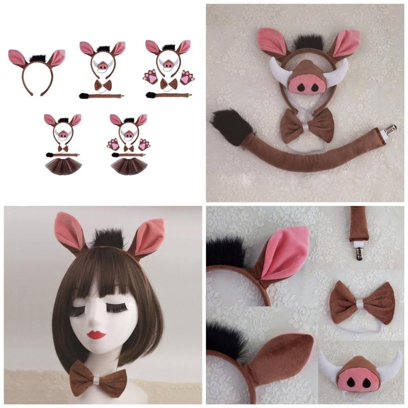 Pig Costume Set Pig Ears Tail Bowtie Tutus Animal Fancy Costume Kit Accessories